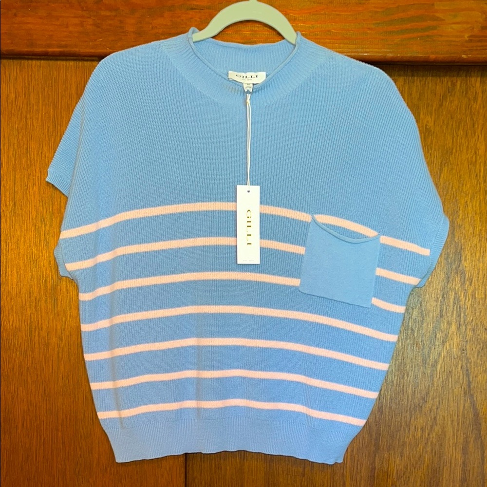 GILLI Light Blue and Soft Pink Striped Knit Sleeveless Top
